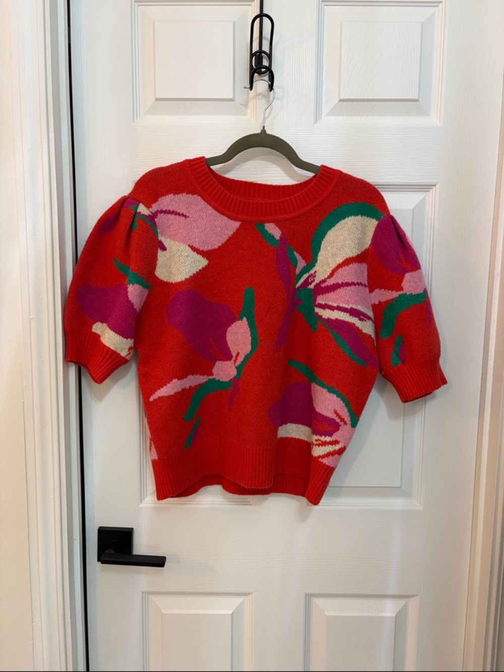 Floral Crewneck Sweater in Bright Red